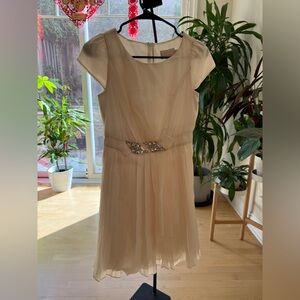 Elegant Cream Chiffon Dress with Embellished Waist